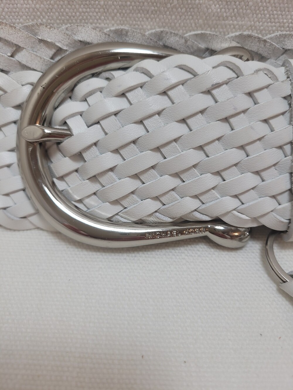 Michael Kors White Braided Leather Belt with Silver Hardware Medium - Picture 3 of 7
